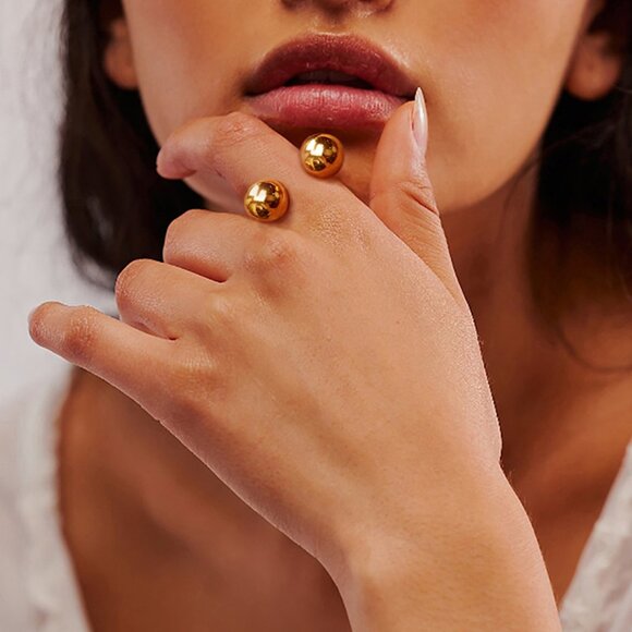 Chunky Ball Dome Statement Ring cult gaia 18K Gold Plated Hypoallergenic - Picture 1 of 11